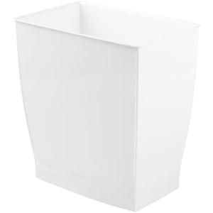 iDesign,Plastic Spa Rectangular Trash, Waste Basket Garbage Can for Bathroom, Bedroom, Home Office, Dorm, College, 2.5 Gallon, White