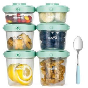 SUPERMAMA Plastic Baby Food Containers 12 Set(2/4/7oz), Stackable Baby Food Storage Containers with Lids, Baby Food Snack Jars, Freezer Safe, Easy to Store& Keep Fresh, Microwave Safe, BPA Free, Green
