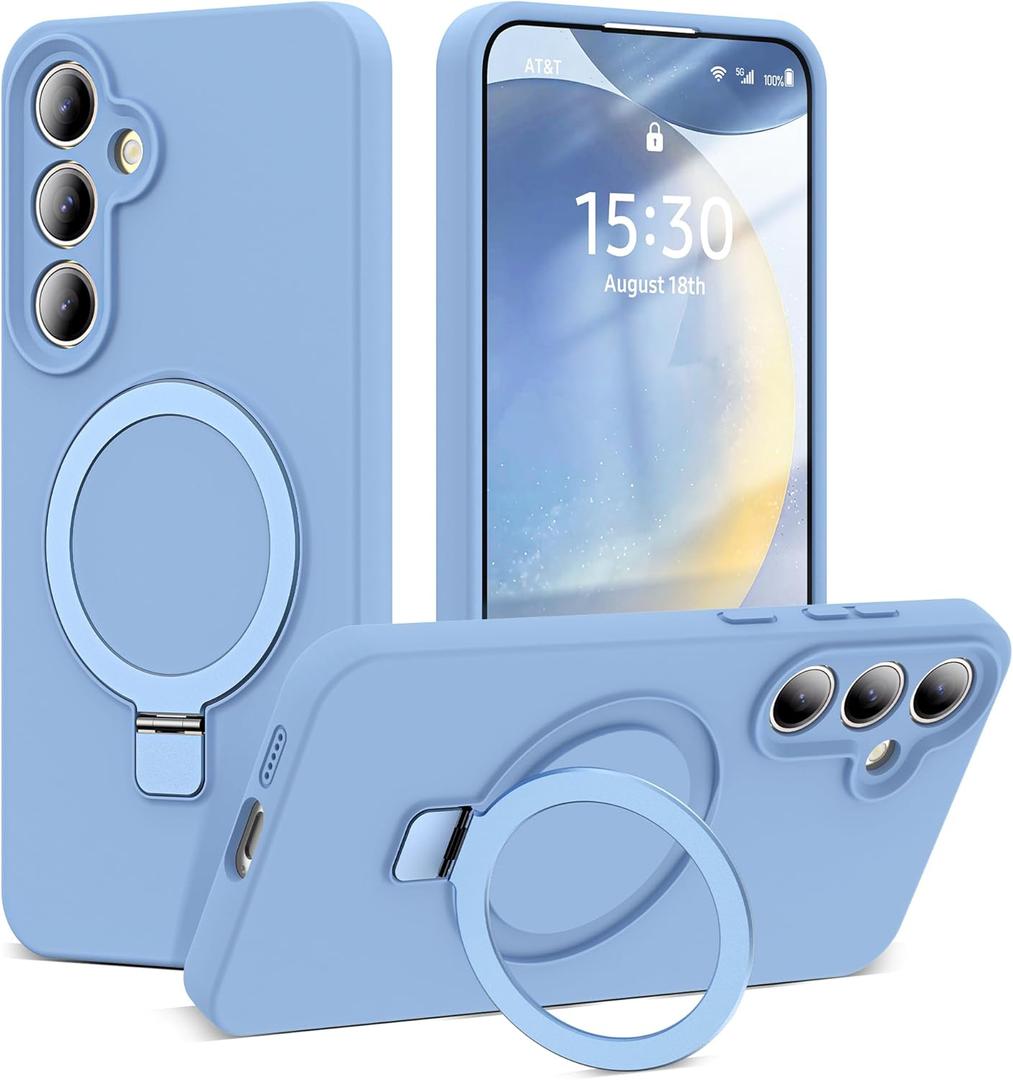 Designed for Samsung Galaxy S24 Plus 6.7'' with Magnetic Ring Stand[Compatible with Mag-Safe][Military-Grade Protection] Slim Liquid Silicone S24 Plus Phone Case for Men Wowen,Blue