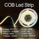 HAMRVL COB LED Strip Lights Warm White 3000K,DC12V 16.4ft/5M 320leds/M CRI90 Bright Flexible LED Tape 8mm, for Indoor Home CabinetBedroom,Kitchen,Stage,Backlight DIY Lighting(Without Power Supply)