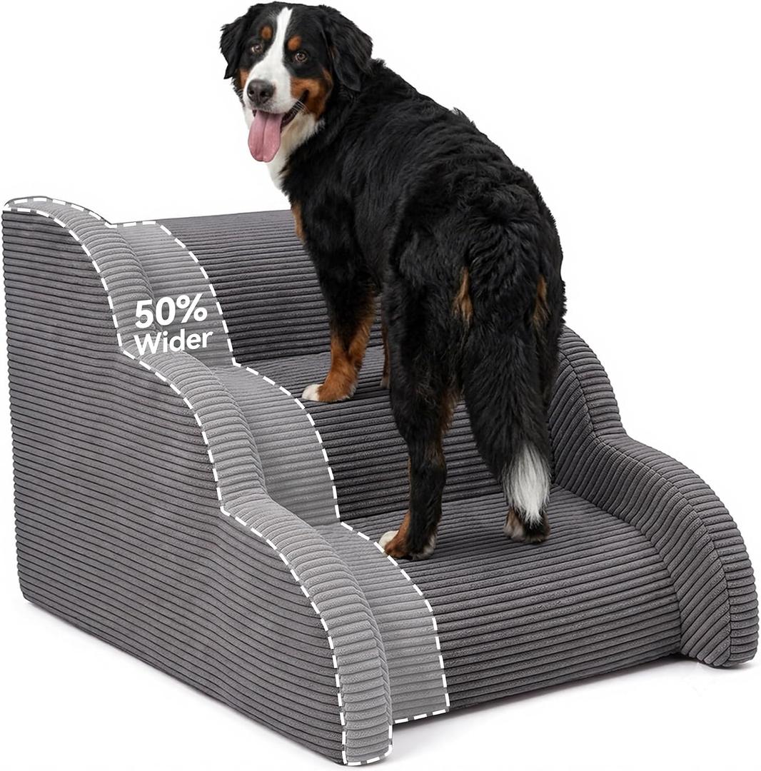 Large Dog Stairs with Handrail, Extra Wide Dog Steps for High Bed & Couch, Grey, Size: 20'' *33''*18''