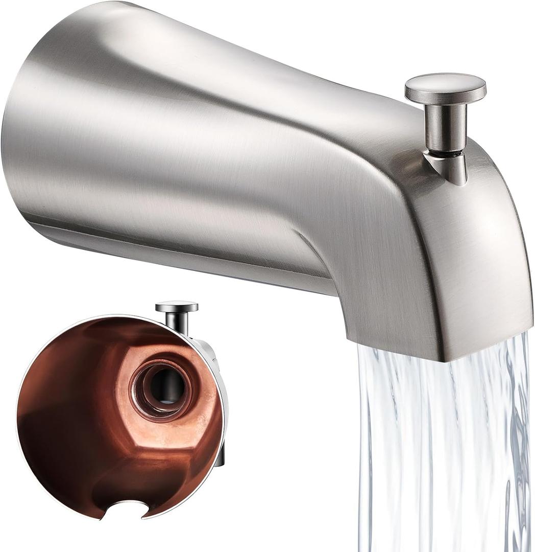 Universal Bathtub Tub Spout with Diverter, Wall Front Mount Tub Faucet Spout 1/2" IPS Thread, Compatible with Westbrass E531D-1F-62 Replacement (Brushed Nickel)