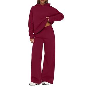 PRETTYGARDEN Women's Sweatsuits 2 Piece Set 2025 Casual Winter Long Sleeve Hoodie Loose Wide Leg Sweatpants Fall Tracksuit (Wine Red, XXL)