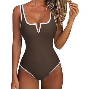 SUUKSESS Women One Piece Tummy Control Swimsuit Sexy Color Block Bathing Suit, Medium