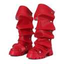 VOMIRA Red Platform Boots for Women Round Toe Chunky Stacked Heel Pleated Ruched Pull On Wide Calf Fold Over Boots Detachable Snap-off Panel Mid Calf Slouchy Boots, Size 6