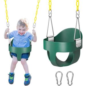 DECORLIFE Toddler Swing, Baby Swing Outdoor High Back Full Bucket Swing Set for Ages 1-3, 330lb Capacity, Safety Design, Plastic-Coated Chains and Quick-Snap Carabiners for Backyard, Playground (Green)