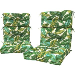 LVTXIII 2 Pack Outdoor High Back Cushions, 22" W x 20" D Tufted Seat and Back Chair Cushion with Ties, Fluffy Patio Replacement Rocking Chair Cushion for Outdoor Furniture Use, Lush Leaf Jungle, 44"x22"x4"