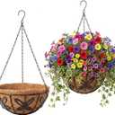 2 Pack Hanging Baskets for Plants Outdoor 10 Inch Butterfly Metal Hanging Planters with Coco Coir Liner, Round Hanging Flower Pots for Home Garden Patio Balcony Porch