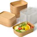 JOLLY CHEF 50 Pack Paper Food Containers with Lids, 19 oz Disposable Meal Prep Containers, Rectangular Paper Bowls with Lids for Lunch