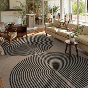 Lahome Modern Rainbow Easy Jute Carpet, 8x10 Living Room Rugs Indoor Outdoor Patio Dining Room Rug, Contemporary Farmhouse Non Slip Non Shedding Carpet for Deck Backyard