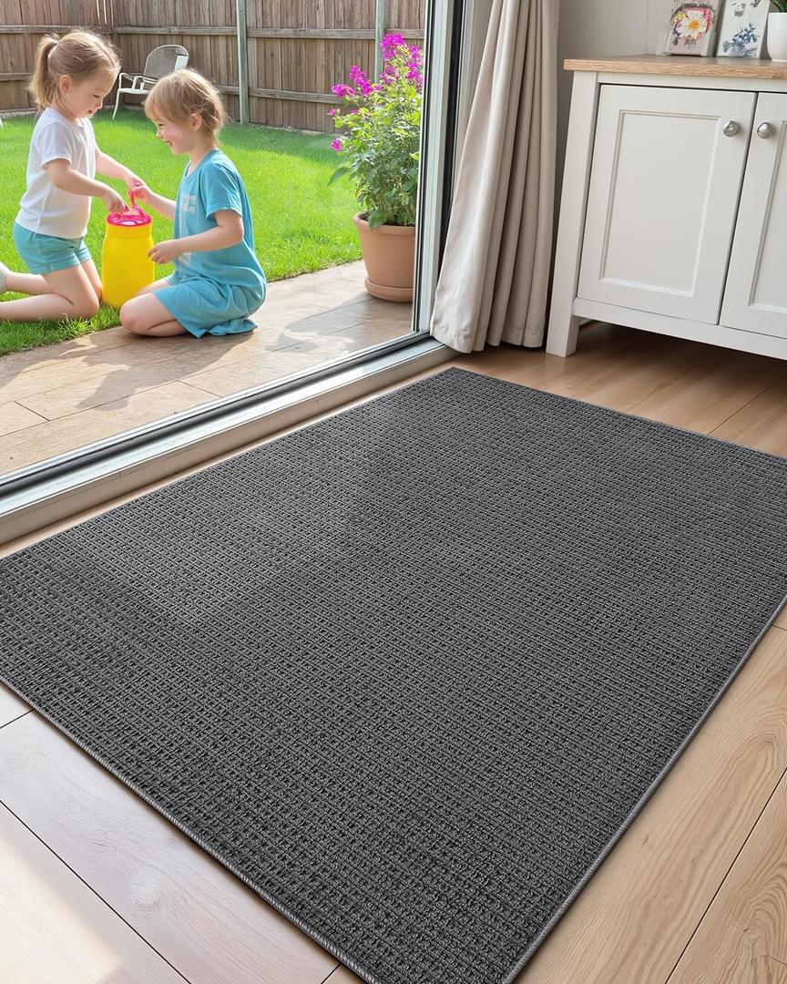 Color&Geometry Front Door Mat Indoor Non Slip Rubber Backing, 24"x36" Ultra Thin Doormat, Soft Absorbent Inside Doormat Washable Easy Clean Rugs for Entryway, Slate Gray (Rolled-up NO Creases)