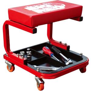 Torin TR6300 Red Rolling Creeper Garage/Shop Seat: Padded Mechanic Stool with Tool Tray Large (Medium)