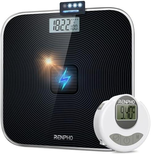 RENPHO Scale for Body Weight & Smart Tape Measure, Non-Bluetooth Solar-Powered Digital Bathroom Scale Charged by Sunlight/Indoor Lights, Body Measuring Tape for Weight Loss, 60in /150cm