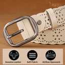 JASGOOD Women's Hollow Flower Genuine Leather Belt for Jeans Pants Wide Belt for Ladies (Beige, S)