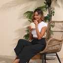 Capri Pants for Women Wide Leg Summer Beach Capris High Waist Casual Palazzo Pants Cropped Loose Pants with Pockets, Size L (Black)