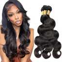 Body Wave Bundles Human Hair #1B Body Wave Bundles 26 28 30 inch #1B Bundle Human Hair Natural Black Color 150g