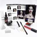 Halloween Vampire SFX Makeup Kit, Complete Makeup Set Include White Liquid Foundation, Vampire Teeth Fangs, Fake Blood, Setting Powder, Eyeshadow & Black Lipstick for Cosplay, Carnival