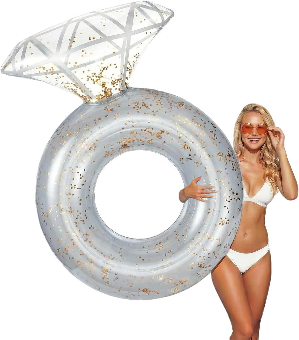 Thickened Inflatable Pool Floats Diamond Rings for Adults, Glitter Bachelorette Party Wedding Decorations Bridal Shower Gifts, Engagement Photo Props, Swim Tubes Pool Lounging Supports 265 lbs