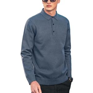 Men's Polo Sweater Fashion Collar Casual Sweater (Blue, L)