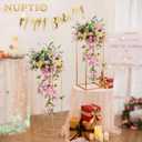 NUPTIO 2 Pcs Metal Flower Floor Vase Column Geometric Centerpieces Flower Stand for Tables, 31 inch Tall Gold Flower Holder for Home Party Wedding Decorations, Rectangular Display Rack