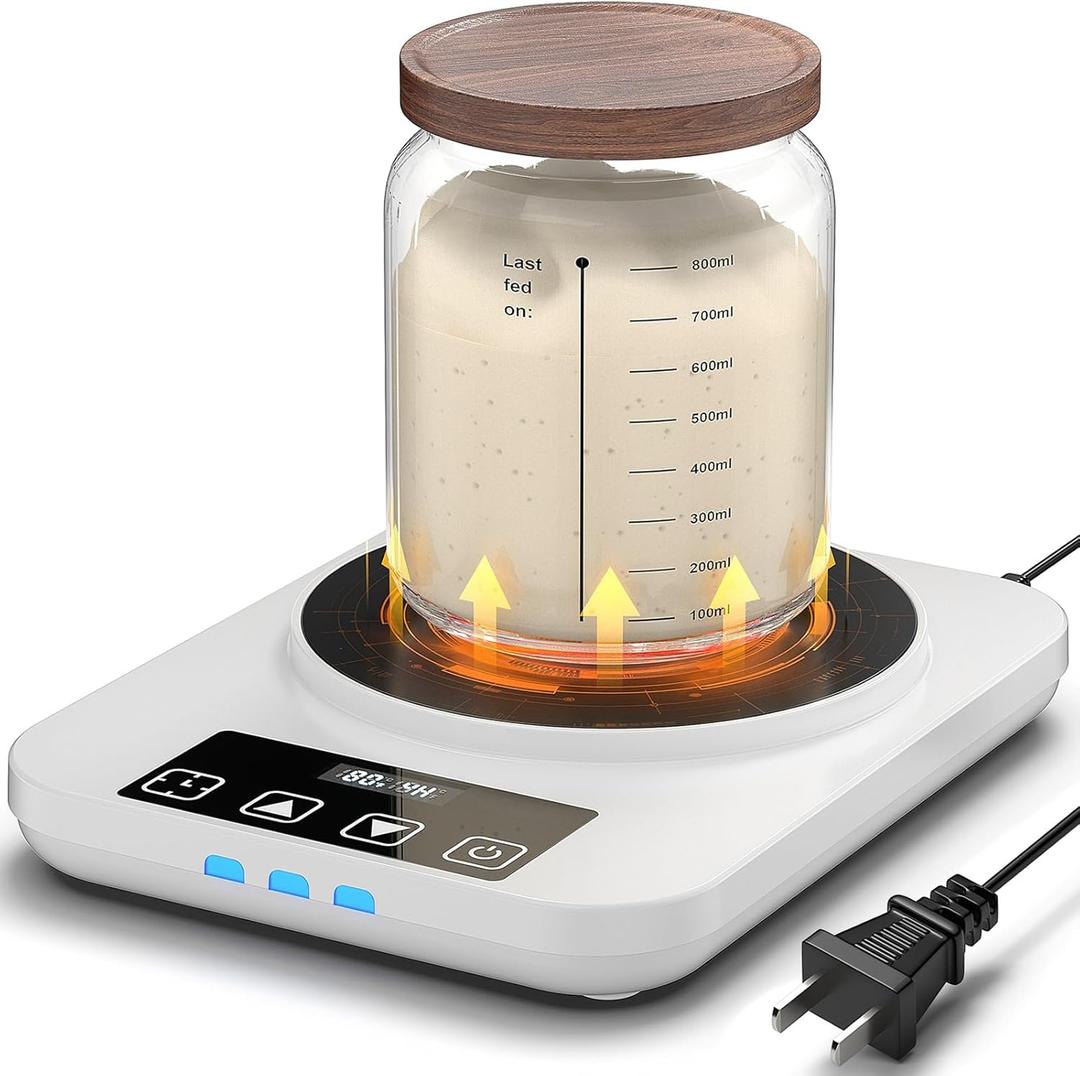 Electric Sourdough Starter Warmer, Upgrade Warming Heating Pad Mat for Sour Dough Starter, Sourdough Heater Proofing Tool for Home Baking with Thermostat Control, Timing, Memory Function (White)