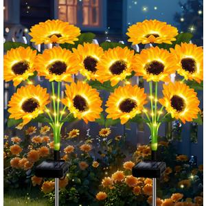 EDOF 2 Pack with 12 Sunflower Solar Lights Outdoor Garden Decor,Solar Flowers Lights Waterproof,Sunflowers Gifts for Mom Women Grandma Birthday,Decorative Stakes Lights for Landscape Yard Patio Lawn