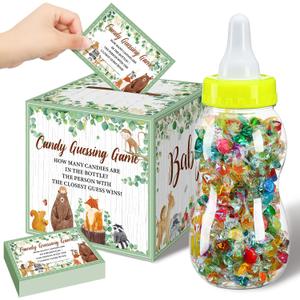 Glenmal 52 Pcs Baby Shower Games Gift Sets Large Baby Bottle for Shower Game Guess How Many Candies Decorations for Gender Reveal(Woodland Animal)