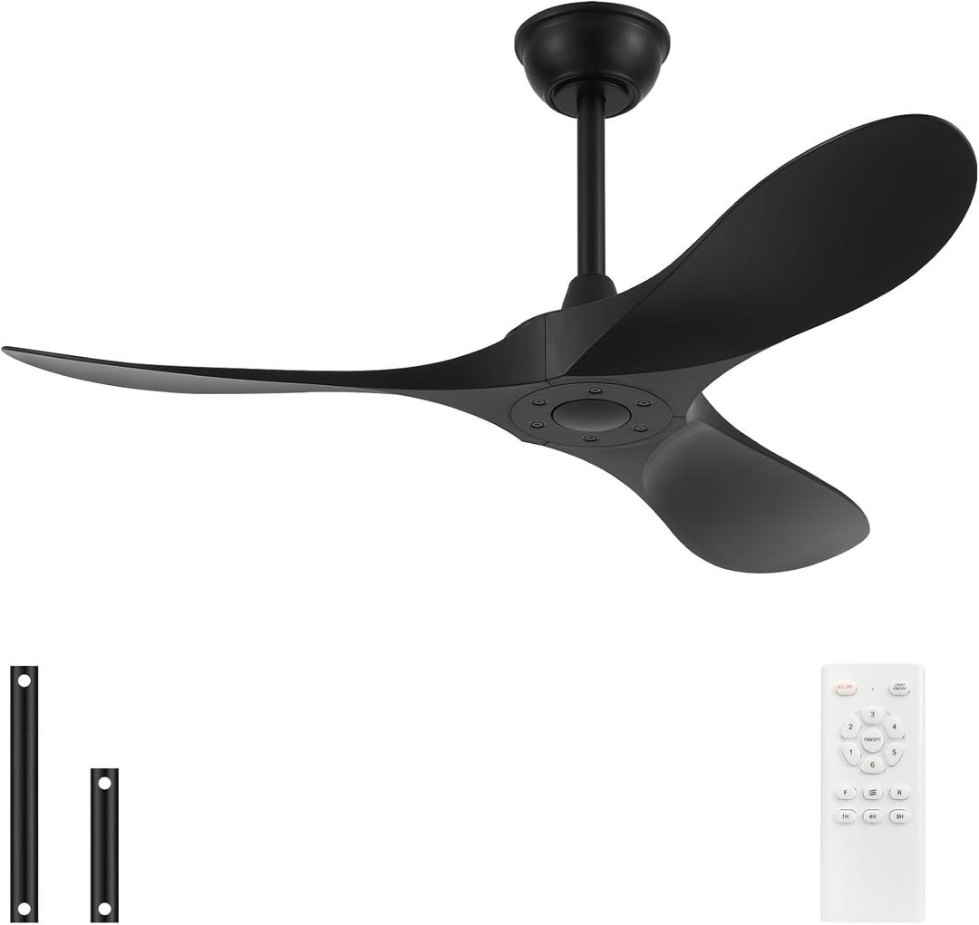 42'' Ceiling Fan No Light with Remote Control,Outdoor Ceiling Fan with DC Reversible and Silent Motor,3 Plastic Blades,Black Fan for Patios,Living Room,Bedroom