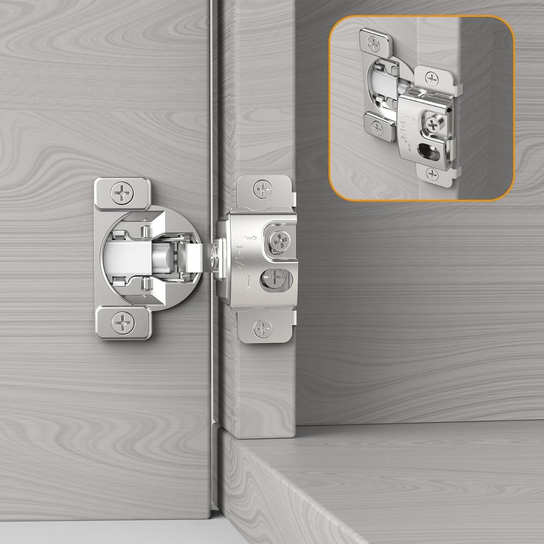Furniware 2 Pieces 1-1/4 in Overlay Soft Close Concealed Hinge for Face Frame Door, 105 Open Angle Concealed Stainless Steel Hinges for Face Frame Door, Soft Close Cabinet Hinge Satin Nickel