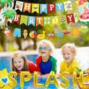Summer Pool Beach Party Decorations, Splash Birthday Bash Party Supplies Tropical Summer Banner Beach Ball Lantern Fringe Curtain Foil Balloons Arch for Swimming Water Luau Hawaiian Party Decor(Blue)