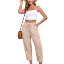 KateModa Womens High Waisted Baggy Pants Drawstring Elastic Waisted Ankle Length Pants Palazzo Casual Trouser with Pockets Apricot L