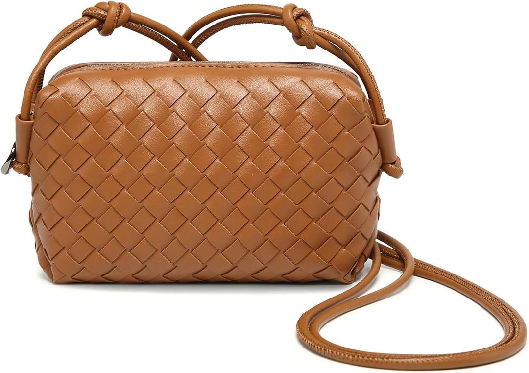 Small Woven Leather Crossbody Bag, Mini Crossbodybag for women,Vegan Leather Purse Clutch Shoulderbag Handbag