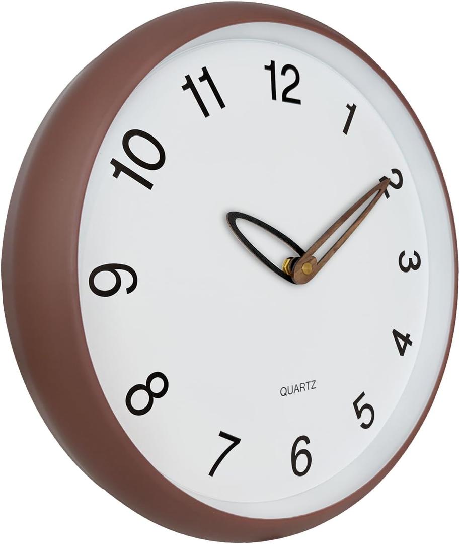 Wall Clock, 12 Inch Wall Clocks Battery Operated, Silent Non Ticking Analog Clock with Large Numbers, Cream Modern Wooden Hands Clocks for Living Room Bedroom Kitchen Hotel Farmhouse, Brown