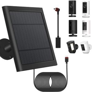 1 Pack - Solar Panel for Ring Security Camera Spotlight Cam Plus/Pro(Battery) Stick Up Cam/Pro Wireless Outdoor with 10FT/3M Long Cable Dustproof Waterproof BK (Dark Black)