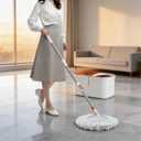 Spin Mop Bucket with Wringer System Extended Mop Handle 61Mop and Bucket for Floors Cleaning with 5 Replacement Head Refill 1 Cleaning Brush Head