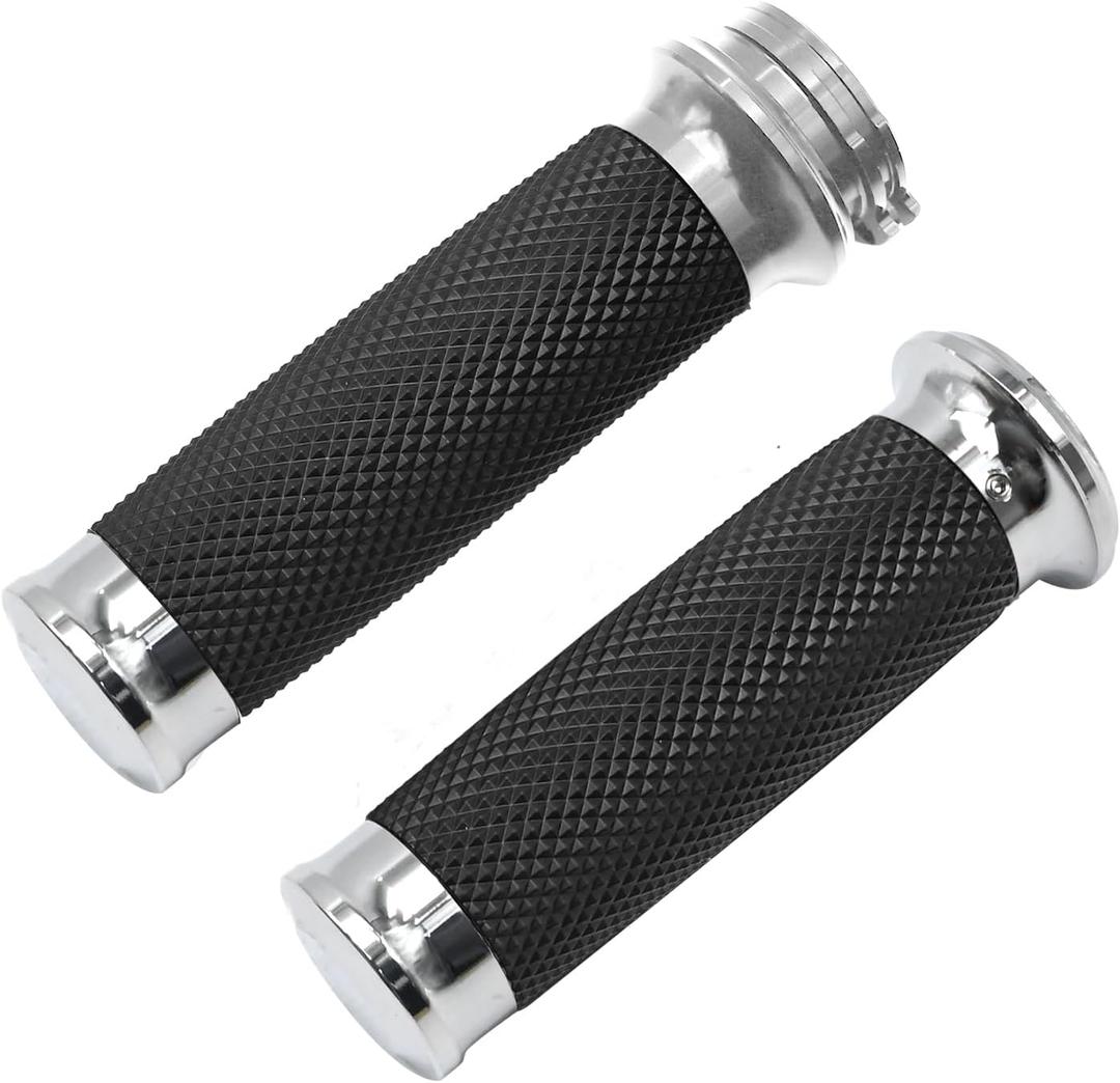 1 Inch Chrome Motorcycle Hand Grips Handlebar Grips Cable Throttle, Replaccement for Harley Davidson Sportster Touring Dyna Softail Street Glide 883 1200