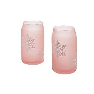 Tabletops Gallery 4 Piece Pink Snowflake Soda Can Glass Set