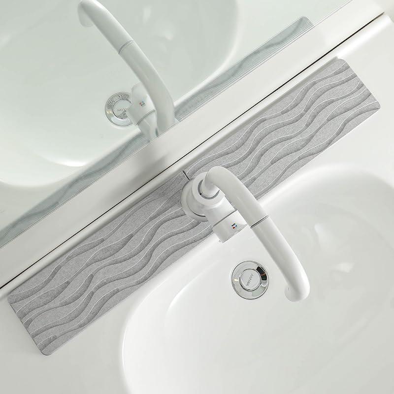 Faucet Mat for Kitchen Sink, 23.6"x 3.9" Fast Drying Diatomite Stone Sink Tray, Kitchen Sink Splash Guard, Water Absorbing Stone Tray for Sink, White