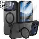Lamcase for iPhone 17 Pro Max Case,with Magnetic Invisible Stand [Military Drop Protection] [Compatible with MagSafe] Shockproof Slim Translucent Anti-Slip with 2 Screen Protector,Black