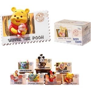 MINISO Disney Winnie The Pooh Retro Stamp Collection Blind Box Figure Random Design Stitch Mickey Surprise Boxes Mystery Collectible Toy for Home Decorations Birthday Gifts (Random One Figure)