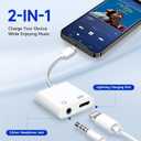 [Apple MFi Certified] 2-in-1 Charging & Audio Adapter for iPhone, Lightning to 3.5mm Headphone Jack Dongle Splitter, Supports Hi-Res Lossless Sound, Compatible with iPhone 14/13/12/11/XS/XR/8/7 2Pack
