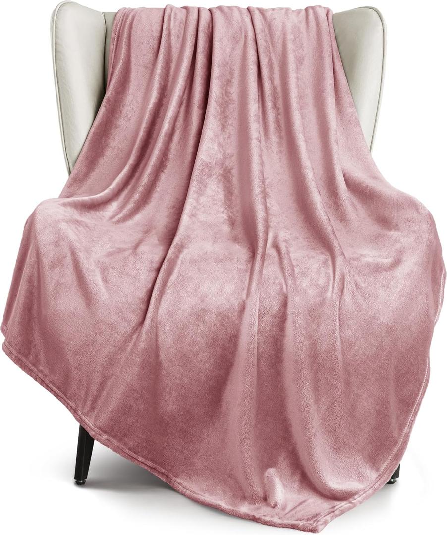 Exclusivo Mezcla Fleece Dusty Pink Throw Blanket for Couch, Sofa, Super Soft and Warm Blankets, All Season, Cozy, Plush, Lightweight, 50x60 Inches