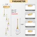cenzoz 5-Lights Modern Pendant Lights for Kitchen Island LED Dimmable Chandelier Crystal Glam Ceiling Pendant Lighting for Dining Room Hallway Bedroom Lamp Antique Gold