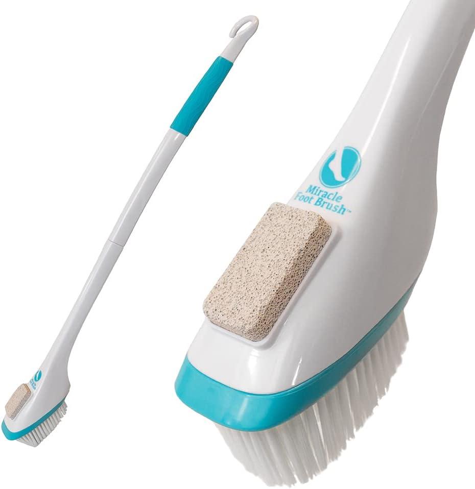 Miracle Foot Brush 30" w/ Scrubbing Pumice Stone and Shower Grip Handle with Hook. Wet/Dry Brush, Great for Seniors, Pregnant, Disabled, or Post surgery. 1000's sold