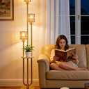 Lightdot 3-Lights Glass Floor Lamp for Living Room Modern Gold Floor Lamp with Amber Glass Shade for Wedding/Party Farmhouse Tall Standing Lamp for Bedroom/Sofa Beside/Corner Decor