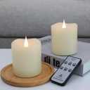 Flameless Candles Battery Operated with Remote Timer, 3D Moving Flame Flickering, Last 600+ Hours Battery Candles, 3" x 3" Ivory Real Wax Electric LED Candle for Wedding Party, Set of 2