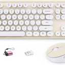 HotFox Wireless Keyboard and Mouse Combo, Full-Size Retro Typewriter Keyboard with Round Keycaps, Ergonomic Design for Windows PC, Home and Office Use - Cream (Beige)