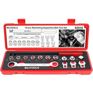BILITOOLS 15-Piece Universal Serpentine Belt Tool Set, Ratcheting Serpentine Belt Tensioner Tool Kit