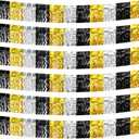 6P Gold Black Silver Wavy Metallic Foil Fringe Banner Tinsel Banner Backdrop Garland Curtains for Parade Floats Wedding Birthday Parties Decoration Halloween Christmas