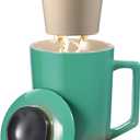 15 OZ Porcelain Tea Infuser Cup with Lid,Ceramic Tea Mug with All-Porcelain Strainer for Loose Leaf Teas,Microwave and Dishwasher Safe Tea Mug,Metal-Free,BPA-Free for Tea Lovers/Valentine's Day(Green)